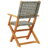 Folding Garden Chairs 8 pcs Grey Poly Rattan and Solid Wood - Rear View