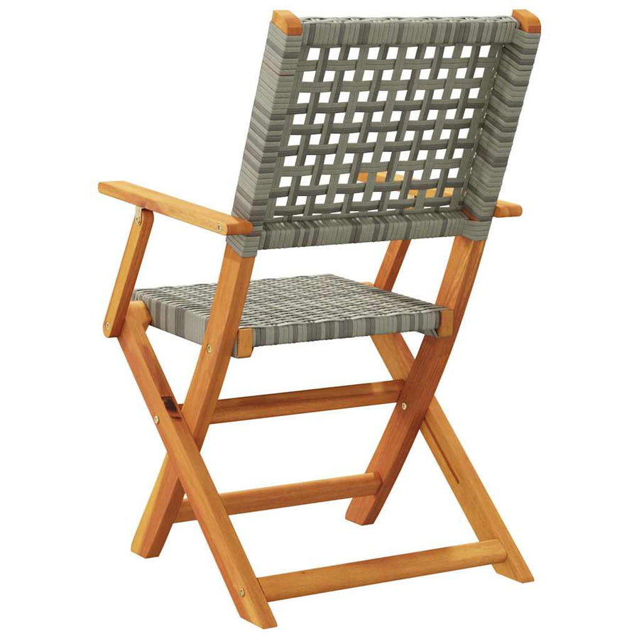 Folding Chairs 8 pcs Grey Poly Rattan and Solid Wood