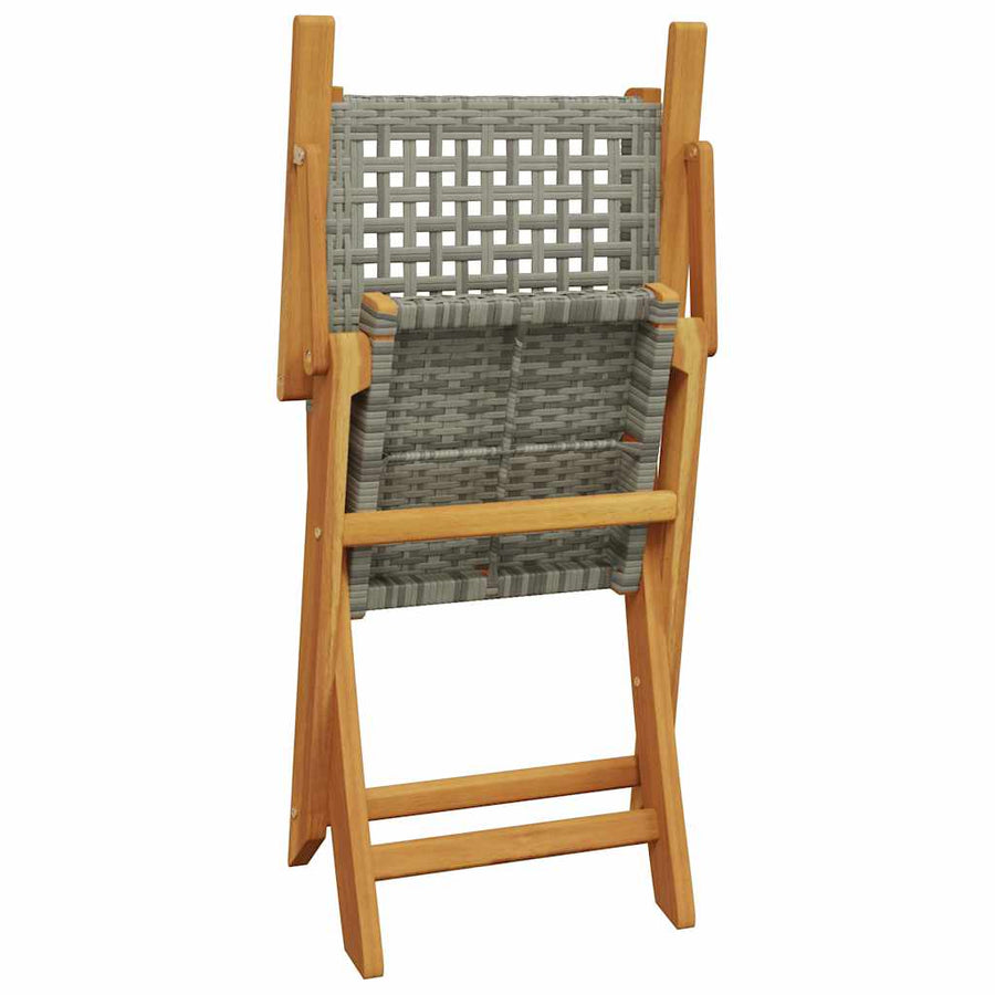Folding Chairs 8 pcs Grey Poly Rattan and Solid Wood
