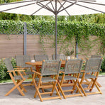 Folding Chairs 8 pcs Grey Poly Rattan and Solid Wood