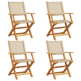 Folding Garden Chairs 4 pcs Beige Poly Rattan and Solid Wood - Front View