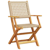 Folding Garden Chairs 4 pcs Beige Poly Rattan and Solid Wood - Side View