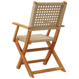 Folding Garden Chairs 4 pcs Beige Poly Rattan and Solid Wood - Rear View