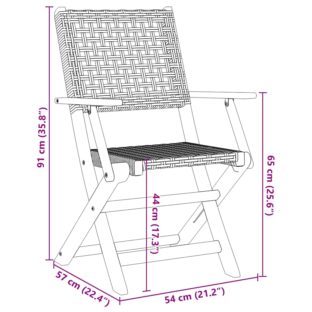 Folding Garden Chairs 4 pcs Beige Poly Rattan and Solid Wood