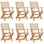 Folding Chairs 6 pcs Beige Poly Rattan and Solid Wood