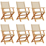 Folding Garden Chairs 6 pcs Beige Poly Rattan and Solid Wood - Front View