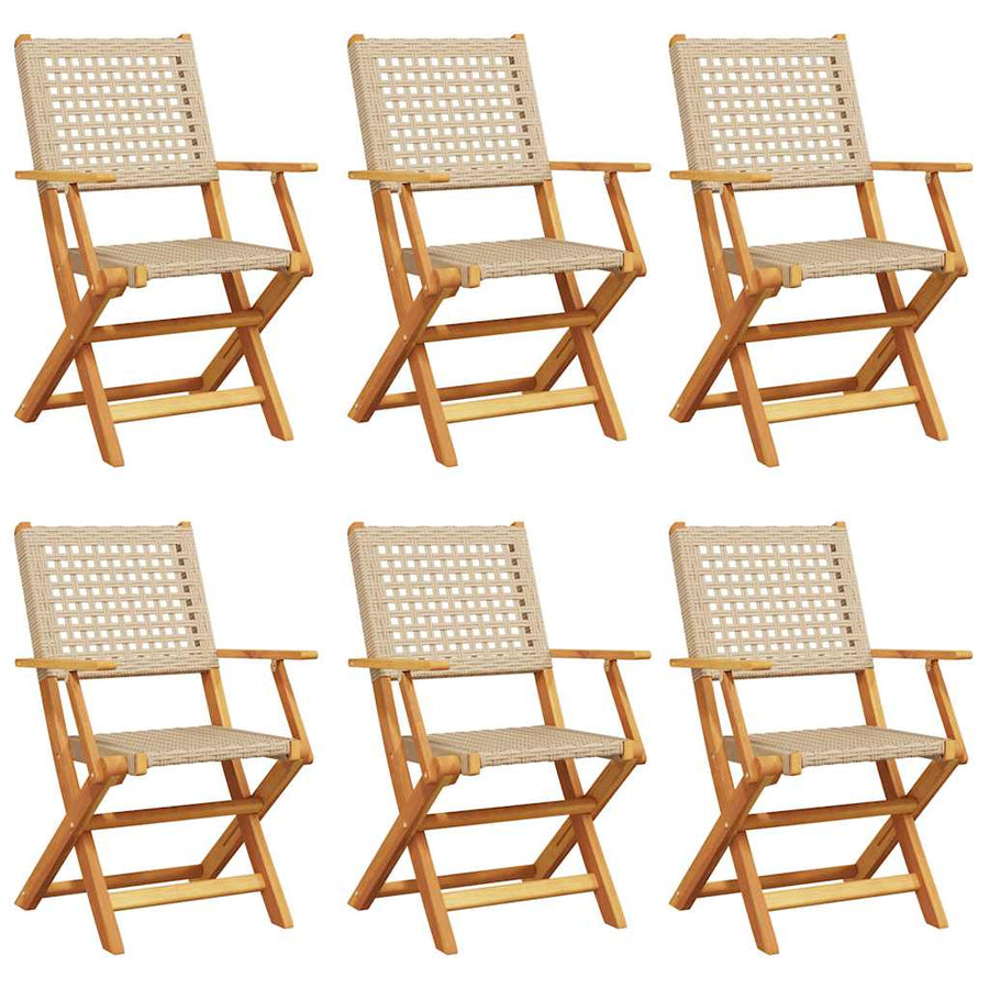 Folding Chairs 6 pcs Beige Poly Rattan and Solid Wood