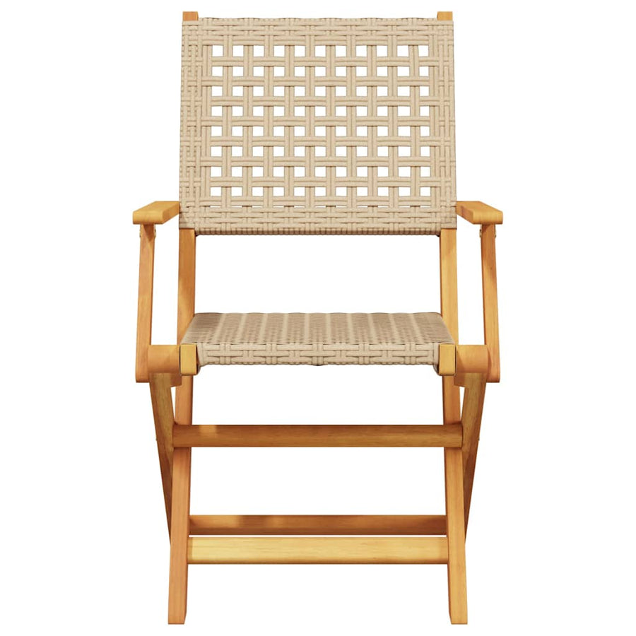 Folding Chairs 6 pcs Beige Poly Rattan and Solid Wood