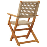 Folding Garden Chairs 6 pcs Beige Poly Rattan and Solid Wood - Rear View