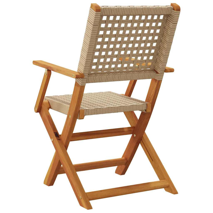 Folding Chairs 6 pcs Beige Poly Rattan and Solid Wood