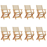 Folding Garden Chairs 8 pcs Beige Poly Rattan and Solid Wood
