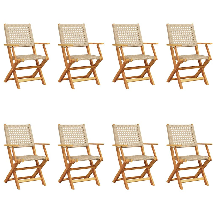 Folding Chairs 8 pcs Beige Poly Rattan and Solid Wood