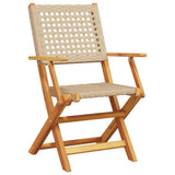 Folding Garden Chairs 8 pcs Beige Poly Rattan and Solid Wood - Side View