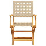 Folding Garden Chairs 8 pcs Beige Poly Rattan and Solid Wood - Top-Down View