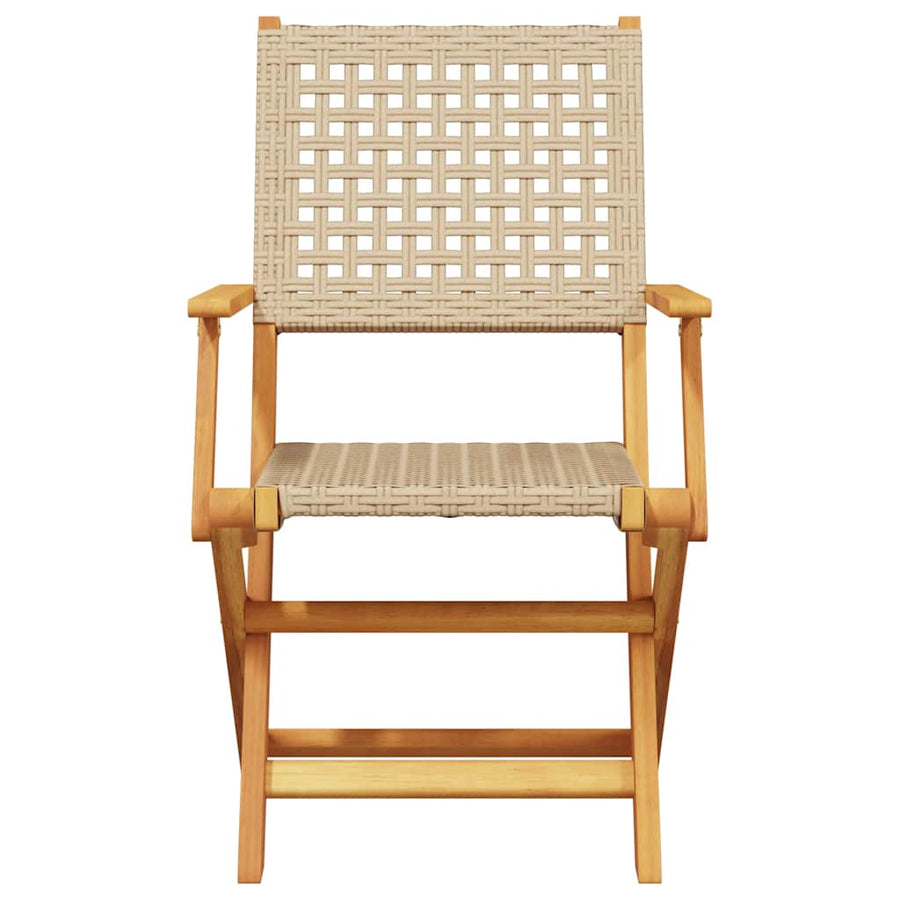 Folding Chairs 8 pcs Beige Poly Rattan and Solid Wood