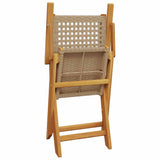 Folding Garden Chairs 8 pcs Beige Poly Rattan and Solid Wood - Close-Up Angle