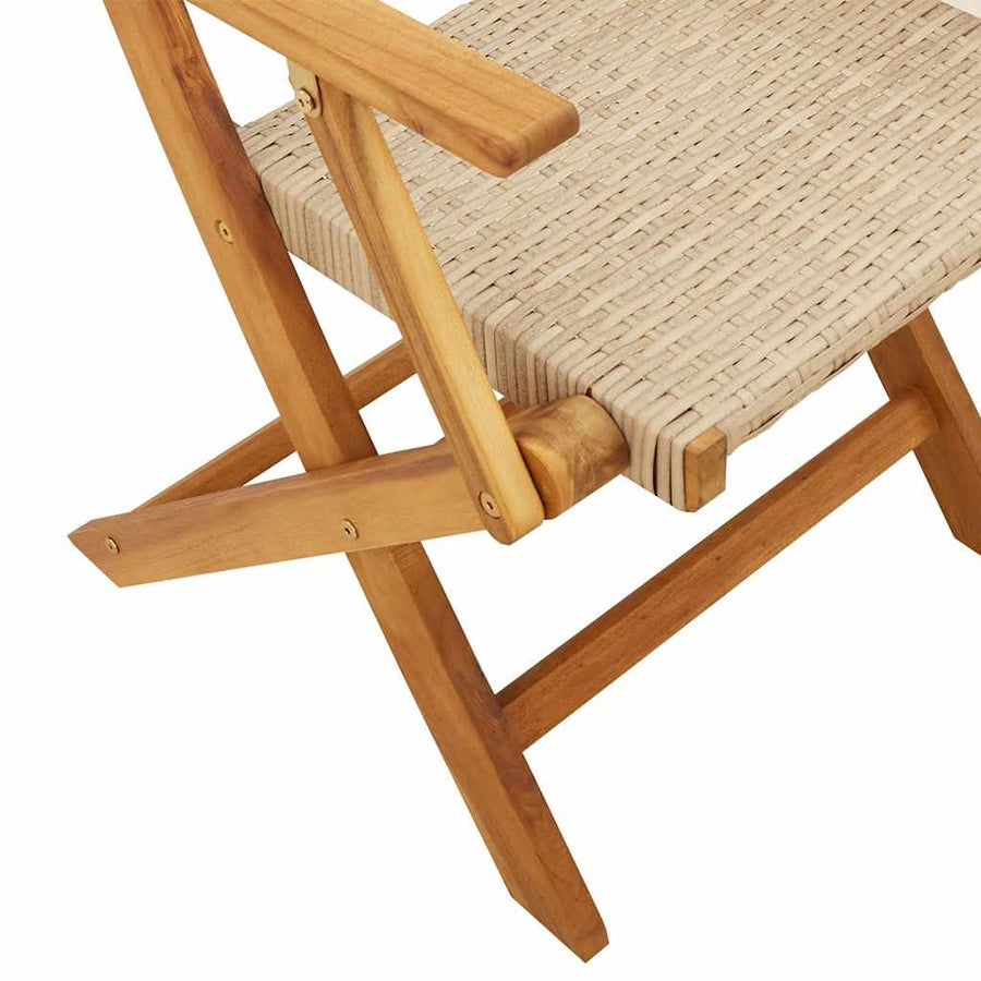 Folding Chairs 8 pcs Beige Poly Rattan and Solid Wood