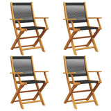 Folding Garden Chairs 4 pcs Black Solid Wood Acacia - Front View
