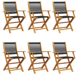 Folding Garden Chairs 6 pcs Black Solid Wood Acacia - Front View