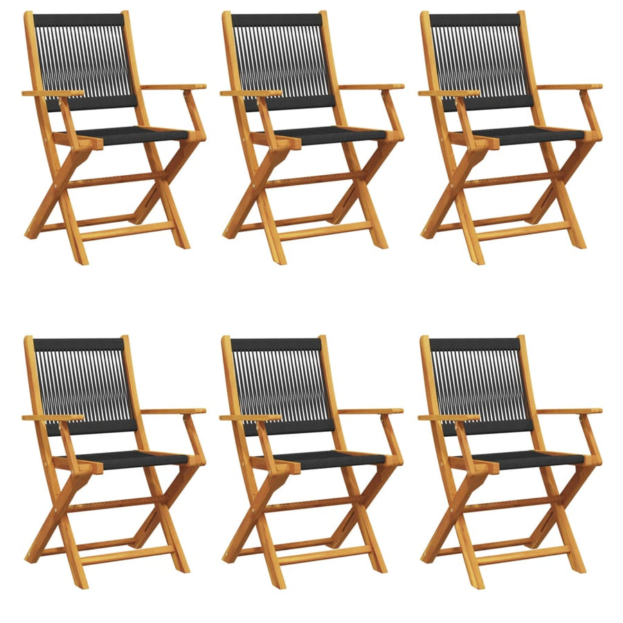 Folding Chairs 6 pcs Black Solid Wood Acacia