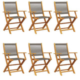 Folding Garden Chairs 6 pcs Grey Solid Wood Acacia - Front View