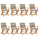 Folding Garden Chairs 8 pcs Grey Solid Wood Acacia - Front View