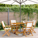Folding Chairs 4 pcs Cream White Fabric and Solid Wood