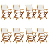 Folding Garden Chairs 8 pcs Cream White Fabric and Solid Wood - Front View