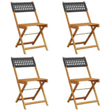 Folding Garden Chairs 4 pcs Black Poly Rattan and Solid Wood - Front View