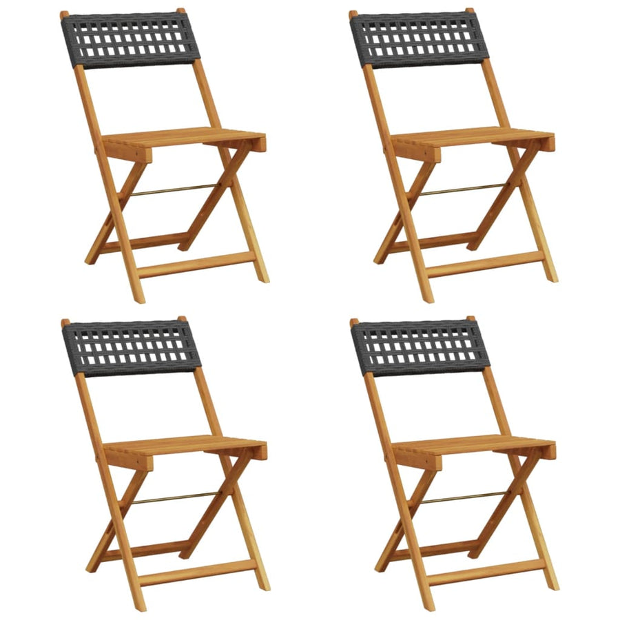 Folding Chairs 4 pcs Black Poly Rattan and Solid Wood