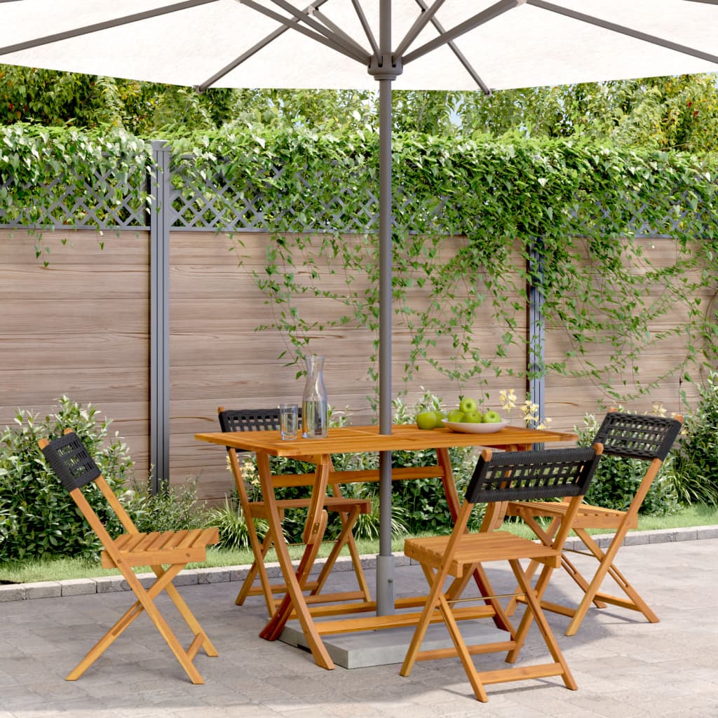 Folding Chairs 4 pcs Black Poly Rattan and Solid Wood