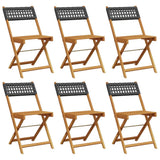Folding Garden Chairs 6 pcs Black Poly Rattan and Solid Wood - Front View