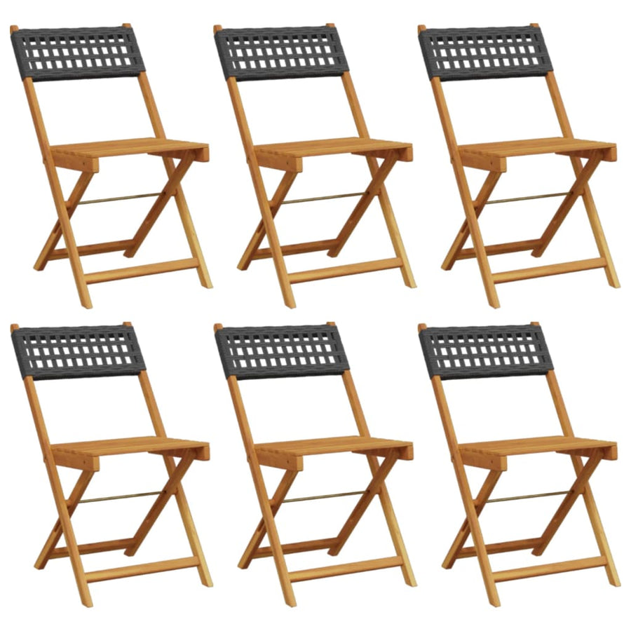 Folding Chairs 6 pcs Black Poly Rattan and Solid Wood