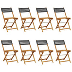 Folding Chairs 8 pcs Black Poly Rattan and Solid Wood