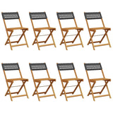 Folding Garden Chairs 8 pcs Black Poly Rattan and Solid Wood - Front View