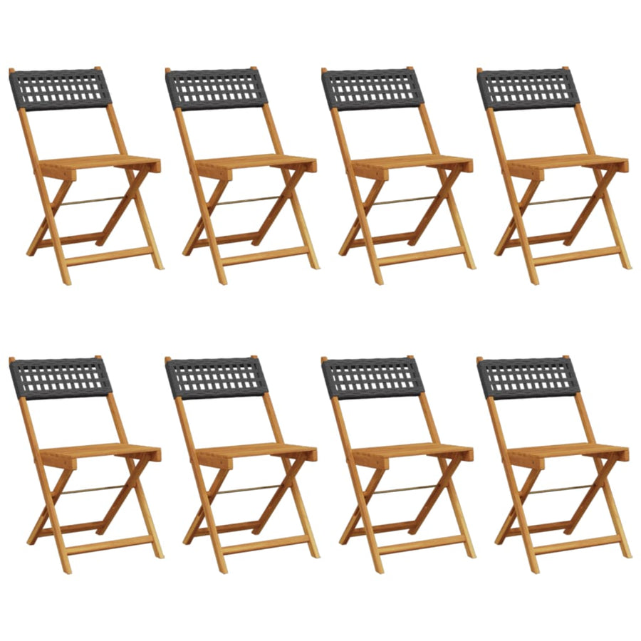 Folding Chairs 8 pcs Black Poly Rattan and Solid Wood