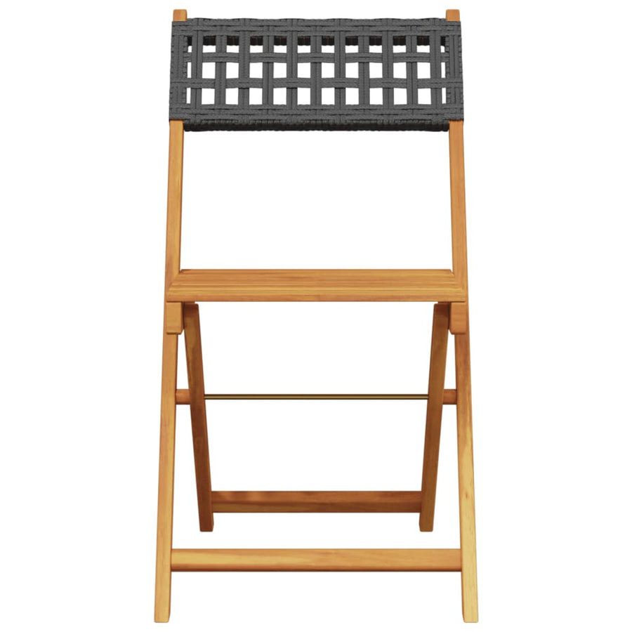 Folding Chairs 8 pcs Black Poly Rattan and Solid Wood