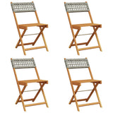 Folding Chairs 4 pcs Grey Poly Rattan and Solid Wood
