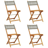 Folding Garden Chairs 4 pcs Grey Poly Rattan and Solid Wood - Front View