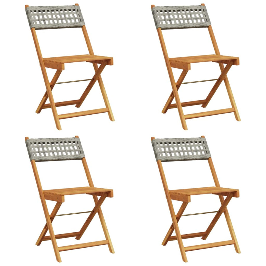 Folding Chairs 4 pcs Grey Poly Rattan and Solid Wood