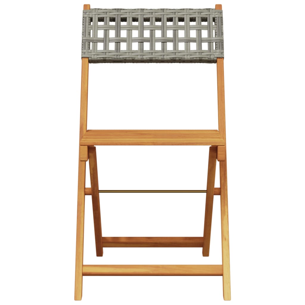 Folding Chairs 4 pcs Grey Poly Rattan and Solid Wood