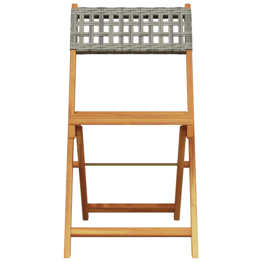 Folding Chairs 4 pcs Grey Poly Rattan and Solid Wood