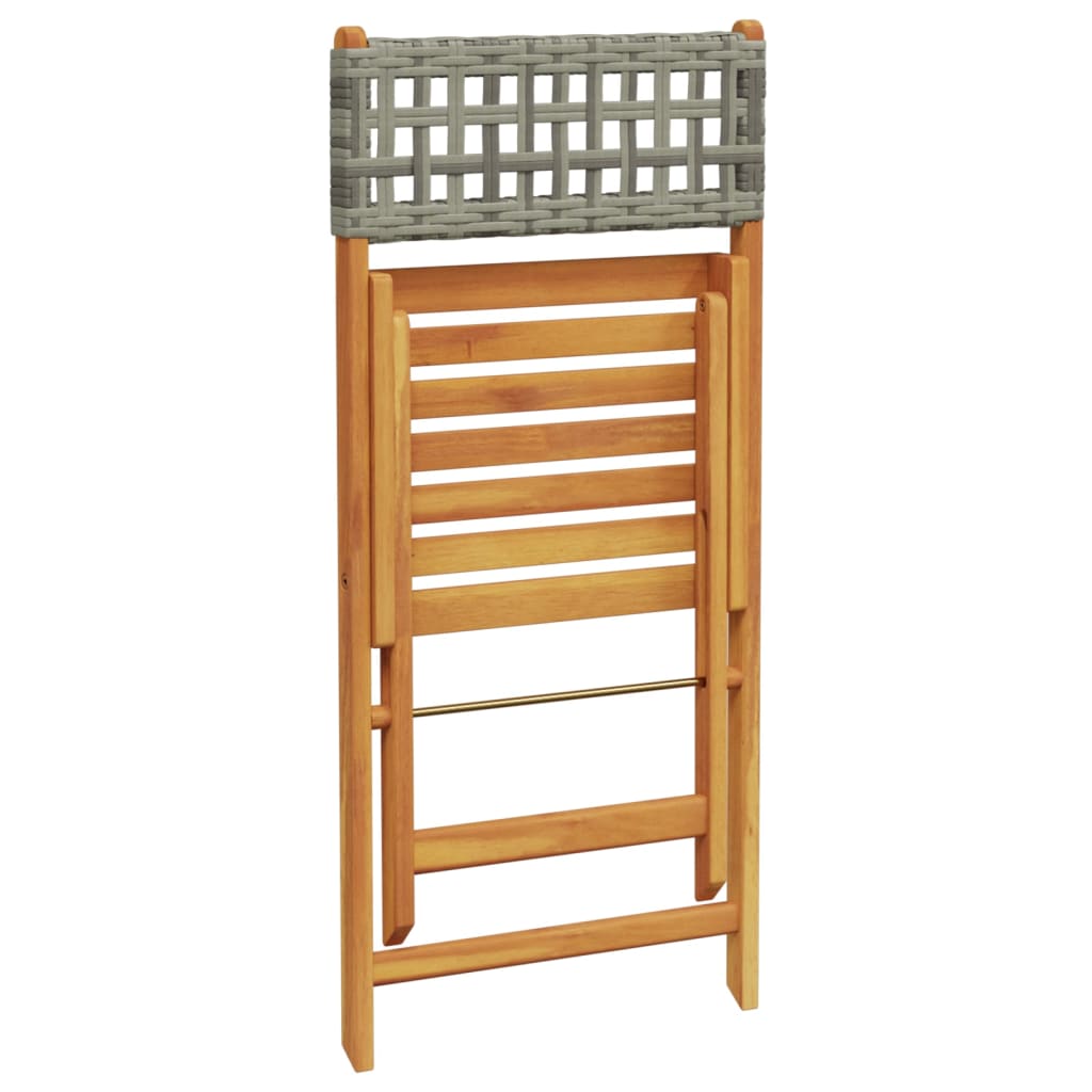 Folding Chairs 4 pcs Grey Poly Rattan and Solid Wood