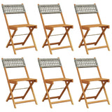 Folding Garden Chairs 6 pcs Grey Poly Rattan and Solid Wood