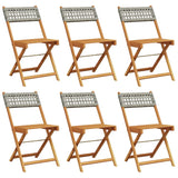 Folding Garden Chairs 6 pcs Grey Poly Rattan and Solid Wood - Front View