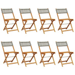 Folding Chairs 8 pcs Grey Poly Rattan and Solid Wood