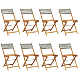 Folding Garden Chairs 8 pcs Grey Poly Rattan and Solid Wood - Front View