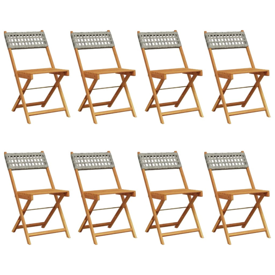 Folding Chairs 8 pcs Grey Poly Rattan and Solid Wood
