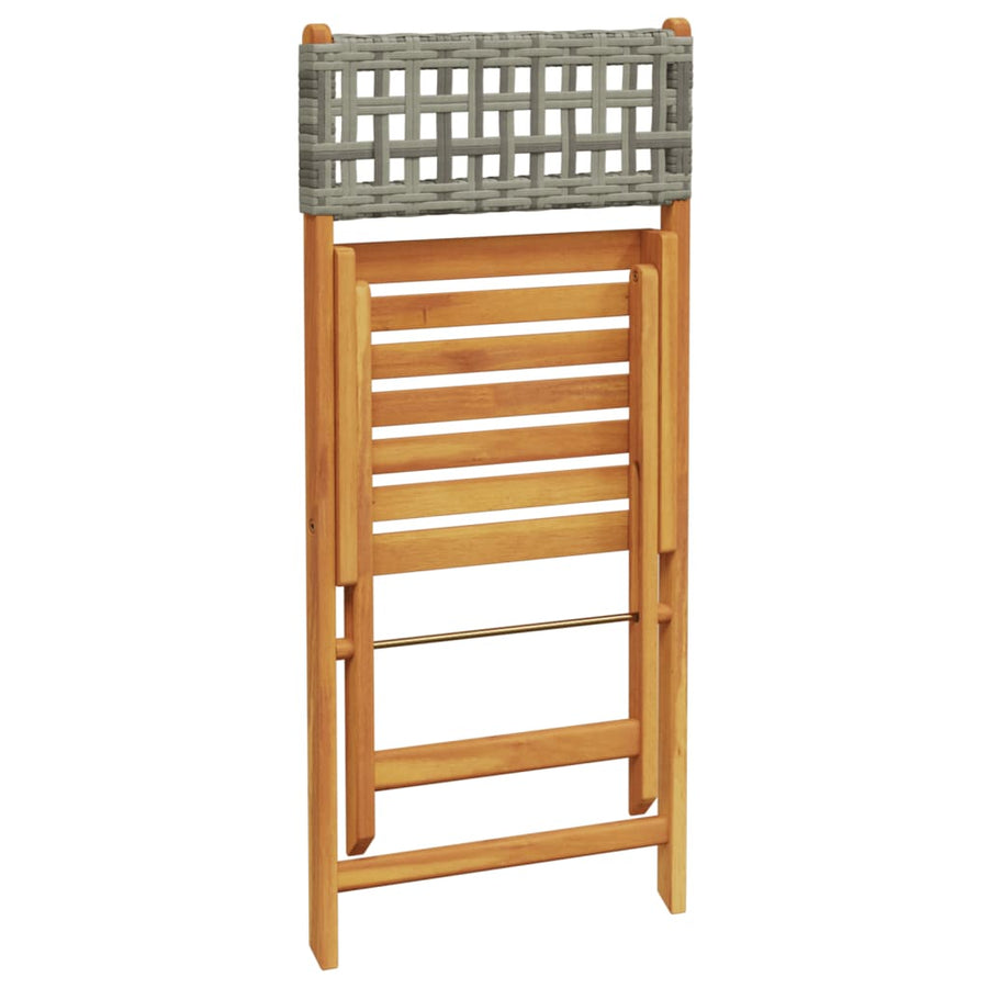 Folding Chairs 8 pcs Grey Poly Rattan and Solid Wood