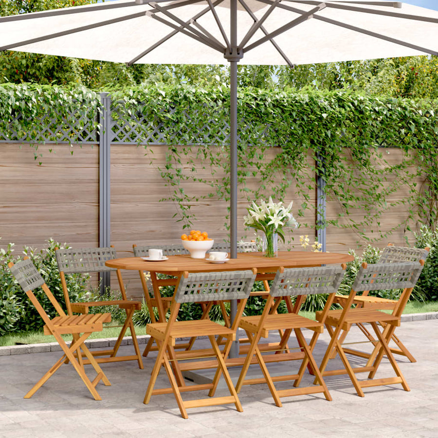 Folding Chairs 8 pcs Grey Poly Rattan and Solid Wood
